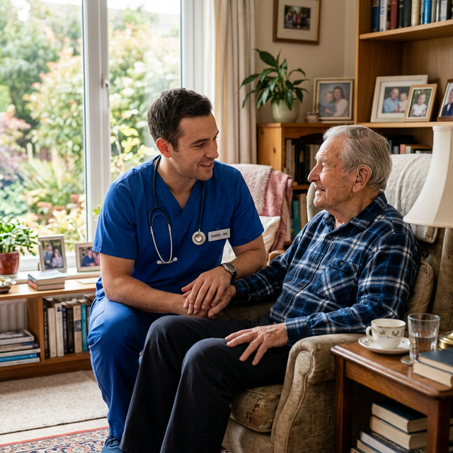 Enfermero hablando con adulto mayor